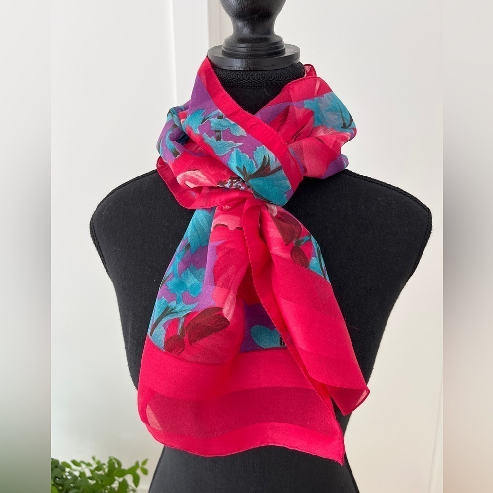 BILL BLASS  for Careta Signed Vintage Sheer Floral Scarf Poppies Made in Italy